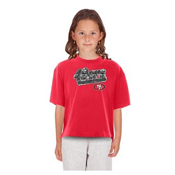 Girls Youth New Era Scarlet San Francisco 49ers Flip Sequin Boxy T-Shirt