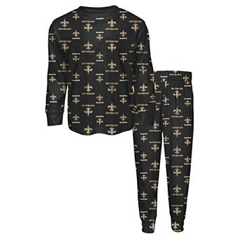 Youth Outerstuff Black New Orleans Saints All-Over-Print Long Sleeve T-Shirt and Pants Sleep Set