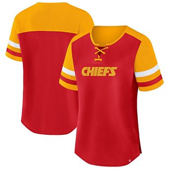 Women's Fanatics Red/Gold Kansas City Chiefs Plus Size Throwback Curl Route Lace-Up T-Shirt