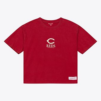 Women's Mitchell & Ness Red Cincinnati Reds Core Essentials Boxy Crop T-Shirt