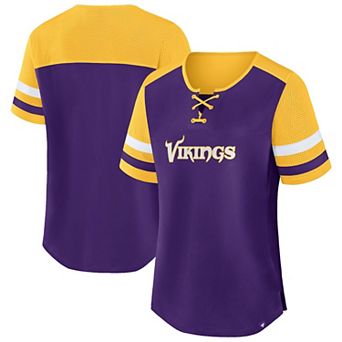 Women's Fanatics Purple/Gold Minnesota Vikings Plus Size Throwback Curl Route Lace-Up T-Shirt