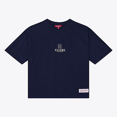 Women's Mitchell & Ness Navy Detroit Tigers Core Essentials Boxy Crop T-Shirt