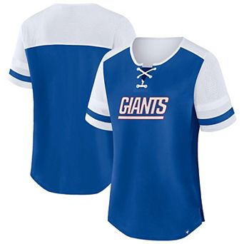 Women's Fanatics Royal/Red New York Giants Plus Size Throwback Curl Route Lace-Up T-Shirt