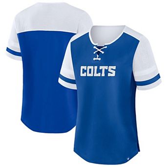 Women's Fanatics Royal/Silver Indianapolis Colts Plus Size Throwback Curl Route Lace-Up T-Shirt