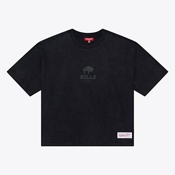 Women's Mitchell & Ness Black Buffalo Bills Core Essentials Micro Logo Boxy Crop T-Shirt