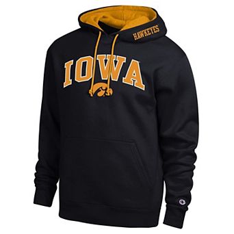 Men's Champion Black Iowa Hawkeyes Arch Tackle Twill Hoodie
