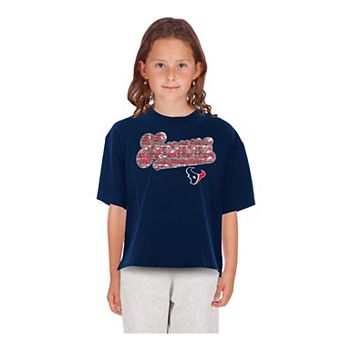 Girls Youth New Era Navy Houston Texans Flip Sequin Boxy T-Shirt