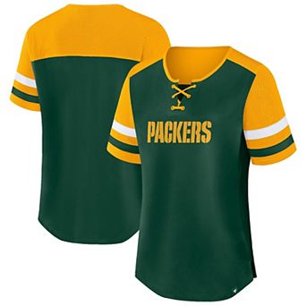 Women's Fanatics Green/Gold Green Bay Packers Plus Size Throwback Curl Route Lace-Up T-Shirt