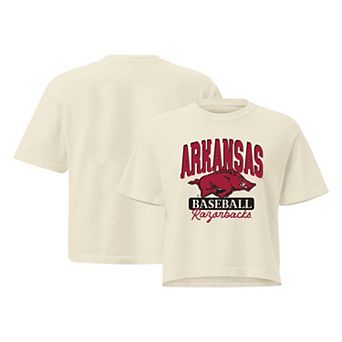 Women's Cream Arkansas Razorbacks Comfort Colors Baseball Mascot Cropped T-Shirt
