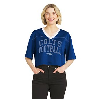 Women's WEAR by Erin Andrews Royal Indianapolis Colts Cropped V-Neck Jersey T-Shirt