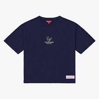 Women's Mitchell & Ness Navy Houston Texans Core Essentials Micro Logo Boxy Crop T-Shirt