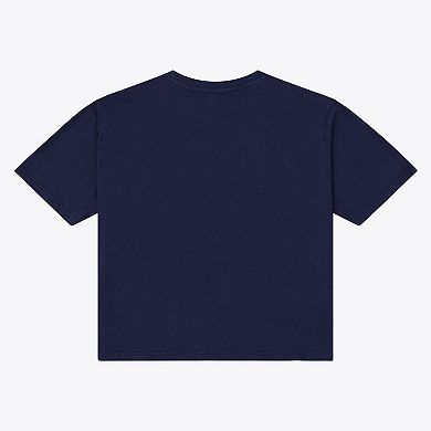 Women's Mitchell & Ness Navy Houston Texans Core Essentials Micro Logo Boxy Crop T-Shirt