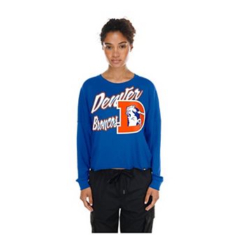 Women's New Era Royal Denver Broncos Cropped Oversized Long Sleeve T-Shirt