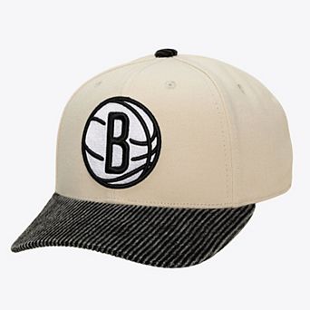 Men's Mitchell & Ness Cream/Black Brooklyn Nets Washed Corduroy Pro Crown Snapback Hat