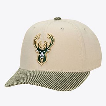Men's Mitchell & Ness Cream/Green Milwaukee Bucks Washed Corduroy Pro Crown Snapback Hat
