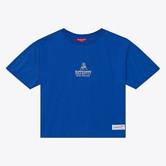 Women's Mitchell & Ness Royal New England Patriots Core Essentials Micro Logo Boxy Crop T-Shirt