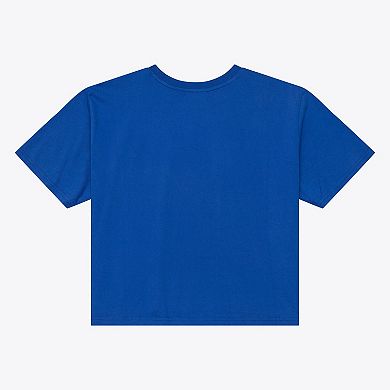 Women's Mitchell & Ness Royal New England Patriots Core Essentials Micro Logo Boxy Crop T-Shirt