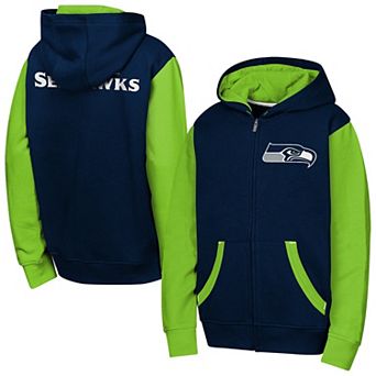 Youth Outerstuff Navy Seattle Seahawks Stadium Colorblock Full-Zip Hoodie