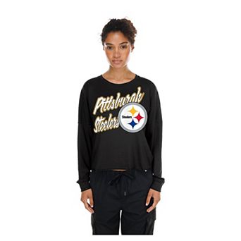 Women's New Era Black Pittsburgh Steelers Cropped Oversized Long Sleeve T-Shirt
