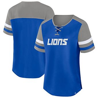 Women's Fanatics Blue/Gray Detroit Lions Plus Size Throwback Curl Route Lace-Up T-Shirt