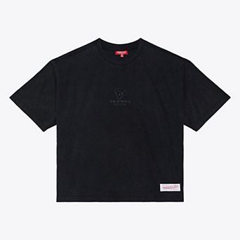 Women's Mitchell & Ness Black Houston Texans Core Essentials Micro Logo Boxy Crop T-Shirt