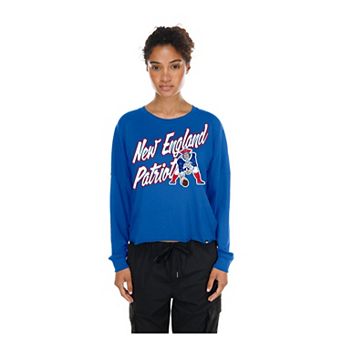Women's New Era Royal New England Patriots Cropped Oversized Long Sleeve T-Shirt