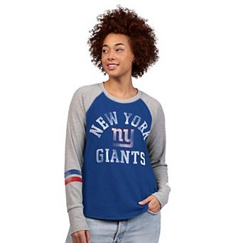 Women's Starter Royal/Gray New York Giants Waffle-Knit Raglan Long Sleeve T-Shirt
