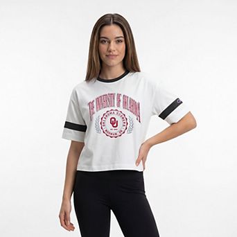 Women's Champion White Oklahoma Sooners Striped Ringer T-Shirt