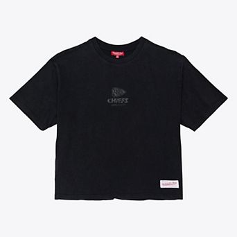 Women's Mitchell & Ness Black Kansas City Chiefs Core Essentials Micro Logo Boxy Crop T-Shirt