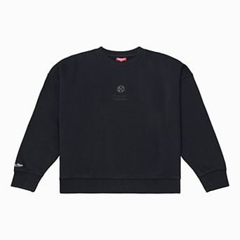 Women's Mitchell & Ness Black Pittsburgh Steelers Core Essentials Micro Logo Fleece Sweatshirt