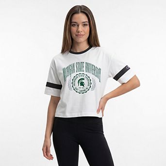Women's Champion White Michigan State Spartans Striped Ringer T-Shirt