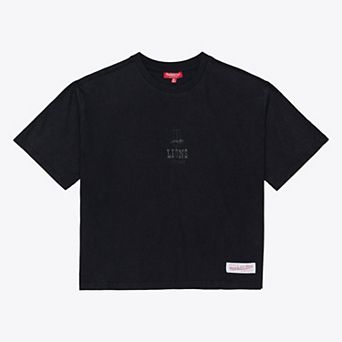 Women's Mitchell & Ness Black Detroit Lions Core Essentials Micro Logo Boxy Crop T-Shirt