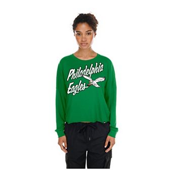 Women's New Era Kelly Green Philadelphia Eagles Cropped Oversized Long Sleeve T-Shirt