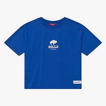 Women's Mitchell & Ness Royal Buffalo Bills Core Essentials Micro Logo Boxy Crop T-Shirt