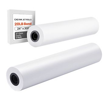 VEVOR Wide Format Paper, 24 in x 300 ft Plotter Roll, 2 Rolls CAD Bond Rolls with 2 in Core