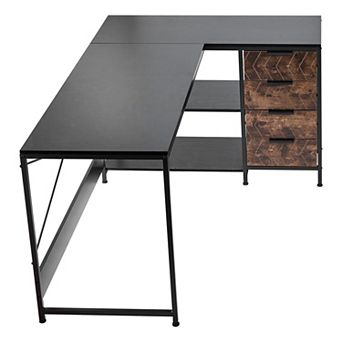 VEVOR L-Shaped Computer Desk, 59-inch Reversible Corner Gaming Desk with Drawers & Storage Shelves