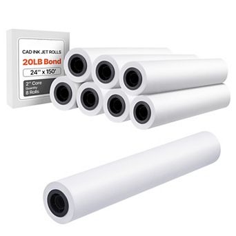 VEVOR Wide Format Paper, 24 in x 150 ft Plotter Roll, 8 Rolls CAD Bond Rolls with 2 in Core