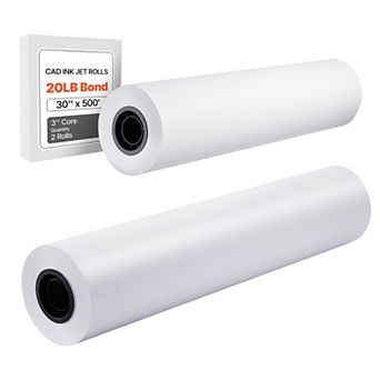 VEVOR Wide Format Paper, 30 in x 500 ft Plotter Roll, 2 Rolls CAD Bond Rolls with 3 in Core