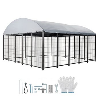 VEVOR Outdoor Dog Kennel, 9.8 x 9.8 x 5.4 ft Large Dog Kennel with Secure Lock, with UV-Resistant
