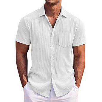 Mens Short Sleeve Button Down Shirt Casual Collared Shirts With Pocket