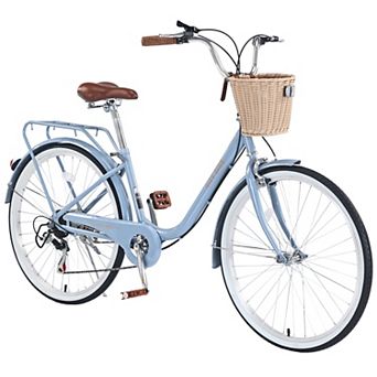 Pnronnc 7 Speed City Bike Womens Girls Bicycle with Weaving Baskets