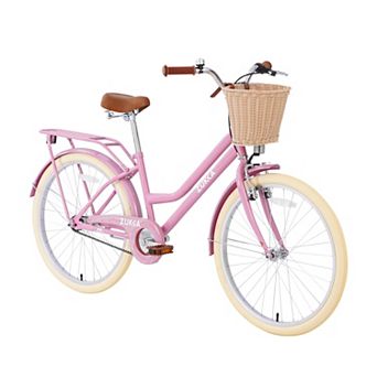 Pnronnc 24" Girls Bike Bicycle with Front Basket, Rear Rack and Fenders
