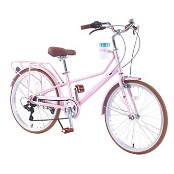 Pnronnc 24" Women's Cruiser Bike Through Commuter Bicycle with Rear Rack, Cupholder Adult City Bike