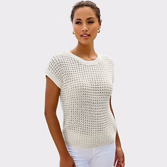 Lascana Women's Short Sleeve Openwork Sweater