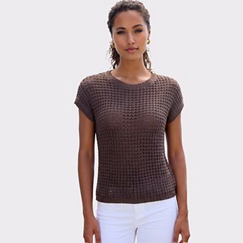 Lascana Women's Short Sleeve Openwork Sweater