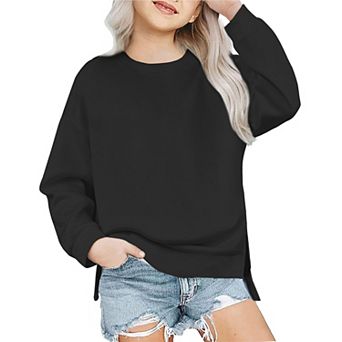 Arshiner Girls Crewneck Sweatshirt Long Sleeve Pullover Tops Drop Shoulder Sweatshirts Side Split