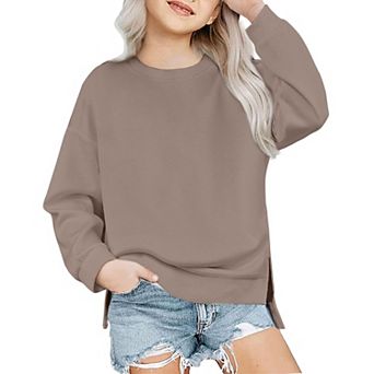 Arshiner Girls Crewneck Sweatshirt Long Sleeve Pullover Tops Drop Shoulder Sweatshirts Side Split