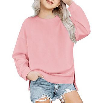 Arshiner Girls Crewneck Sweatshirt Long Sleeve Pullover Tops Drop Shoulder Sweatshirts Side Split