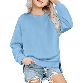 Arshiner Girls Crewneck Sweatshirt Long Sleeve Pullover Tops Drop Shoulder Sweatshirts Side Split