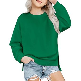 Arshiner Girls Crewneck Sweatshirt Long Sleeve Pullover Tops Drop Shoulder Sweatshirts Side Split